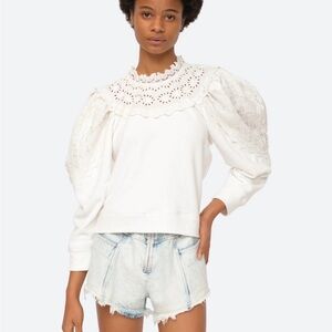 Sea New York Georgina Eyelet Sweatshirt Women’s Sz Small Embroidery White $295
